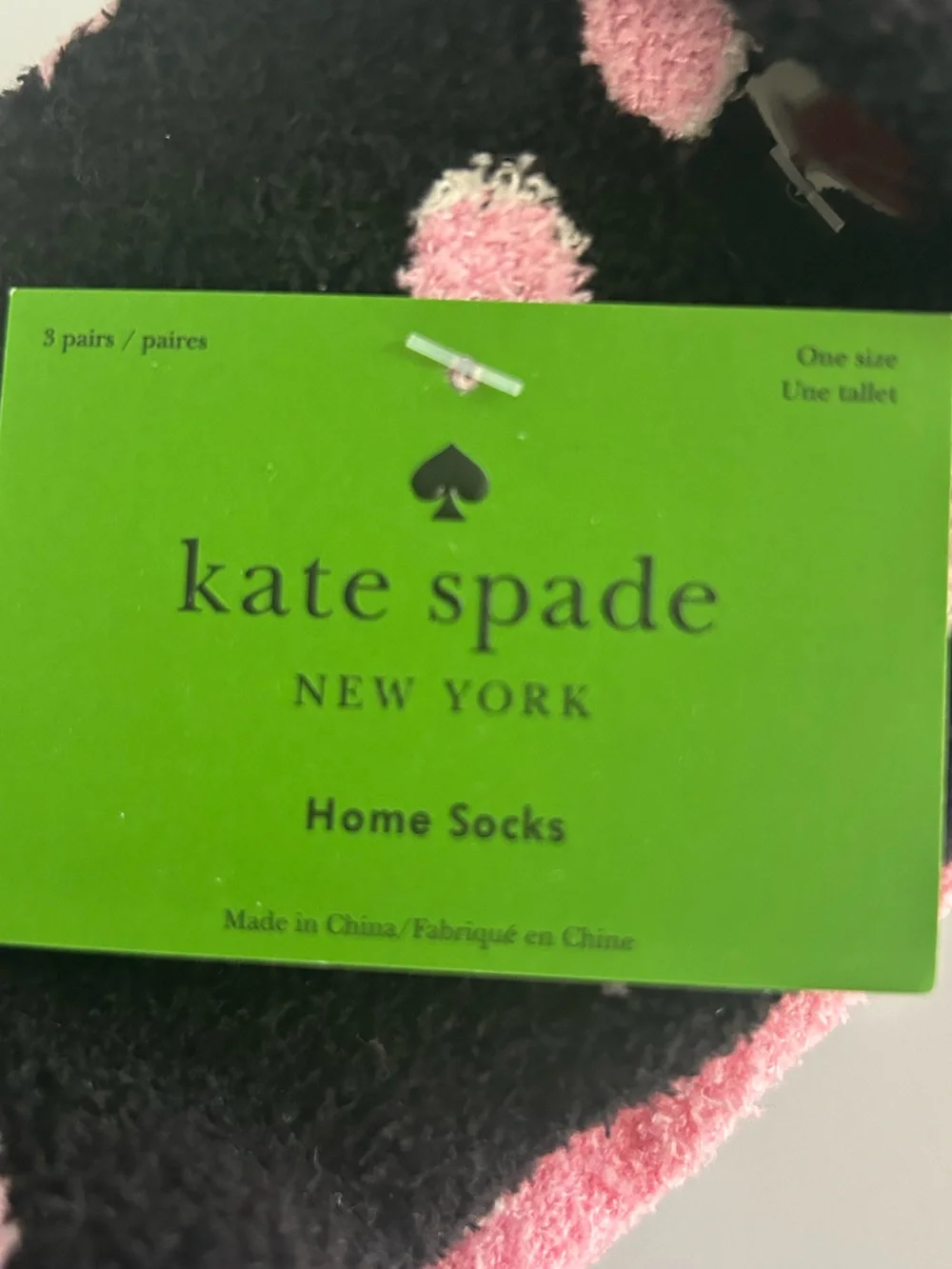 Kate Spade New York Cozy Fuzzy Home Socks 3-Pack Black Pink Polka Dot OSFM NWT